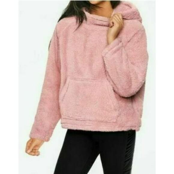 PINK Victoria's Secret Womens Pale Pink Teddy Funnel Neck Pullover Jacket Xsmall - Picture 1 of 8